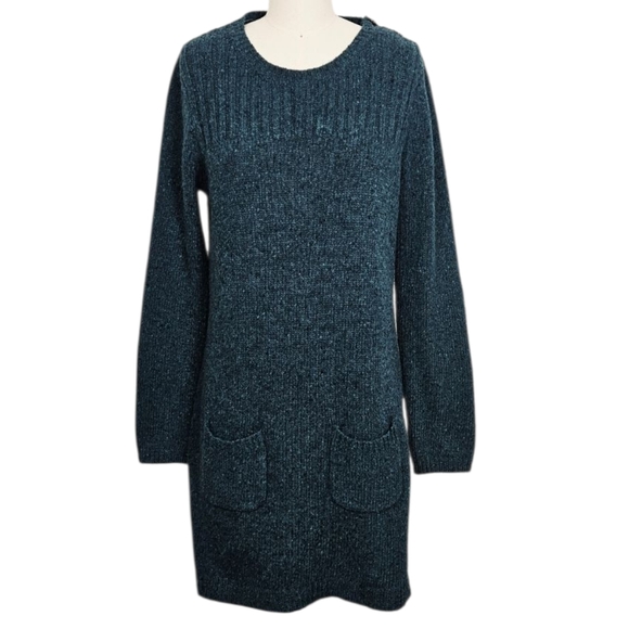 Boden Long Sleeve Patch Pocket Crewneck Sweater Dress in Green Size 10 - Picture 1 of 13